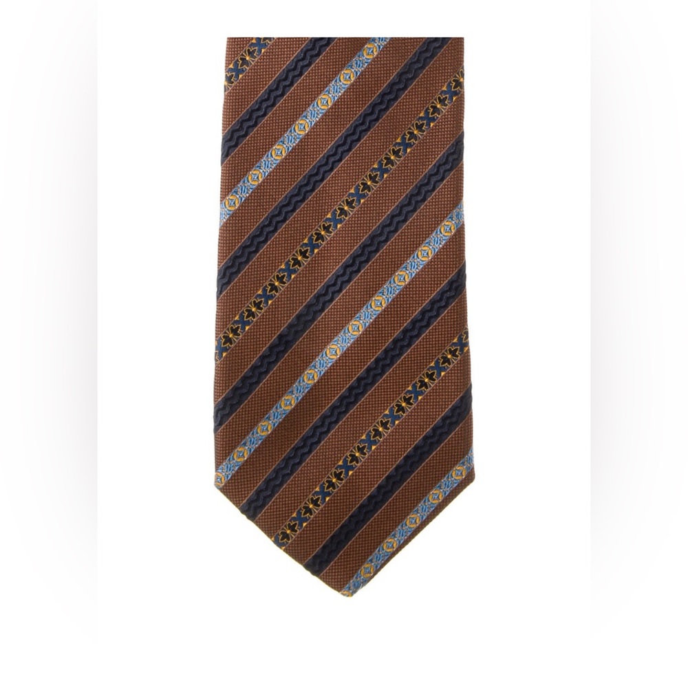 🌟 Men's Brown and Blue Patterned Silk Franck Namani Tie